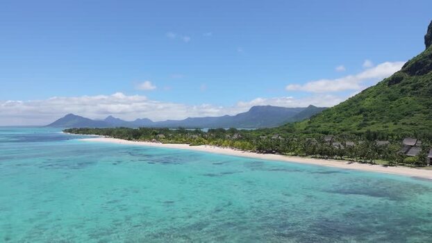 Aerial view of Le Morne Brabant mountain in Mauritius.