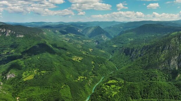 Aerial view of Tara River Canyon in Montenegro.