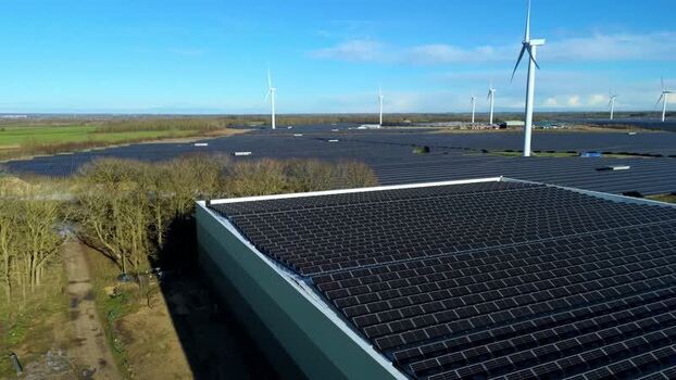 Aerial view of Chelveston Wind Farm United Kingdom.