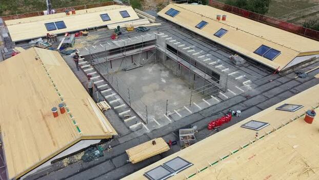 Aerial view of a building construction site in Igelsdorf Germany.