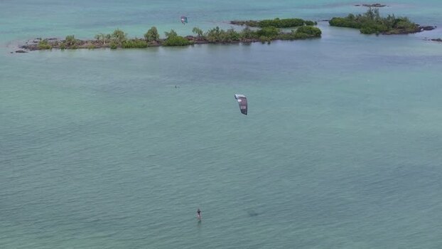 Aerial view of kitesurfing near Cap Malheureux Mauritius.