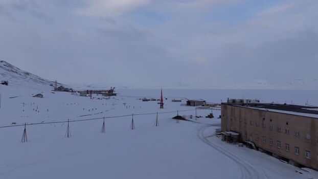 Aerial view of Pyramiden Svalbard and Jan Mayen.