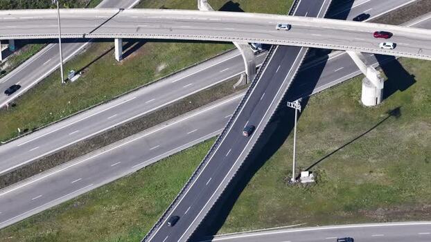 Aerial view of highway intersection France.