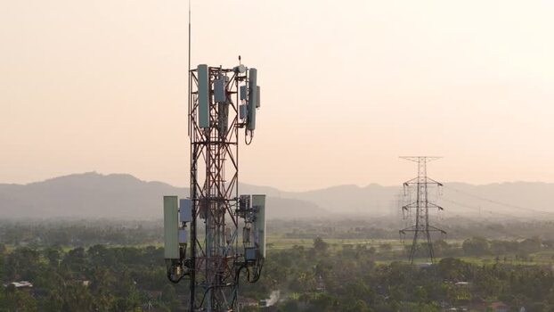 Aerial view of telecommunications tower in rural landscape Indonesia. Aerial view of telecommunications tower in rural landscape Indonesia.