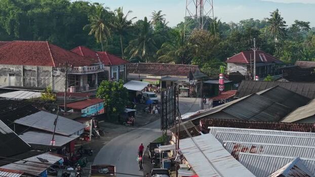 Aerial view of a village with red roofs in Kemalang Indonesia. Aerial view of a village with red roofs in Kemalang Indonesia.