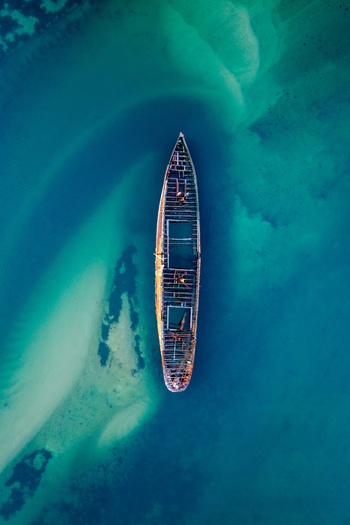 Aerial view of the Santiago shipwreck resting in the clear turquoise waters of Garden Island Ships Graveyard near Port Adelaide South Australia Australia.