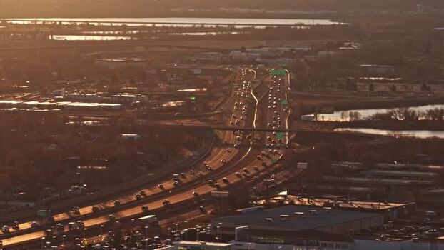 Aerial view of highway traffic in Denver United States.