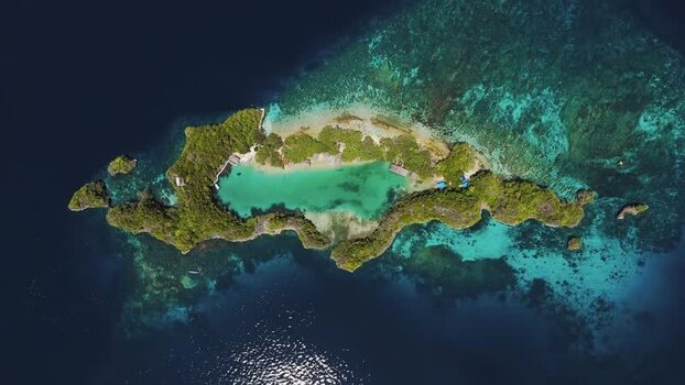 Aerial view of Rufas Home Stay in Waisai Indonesia.
