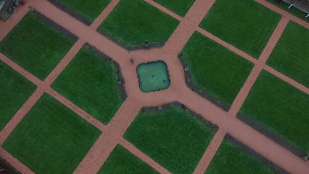 Aerial view of Echternach Abbey gardens Luxembourg.