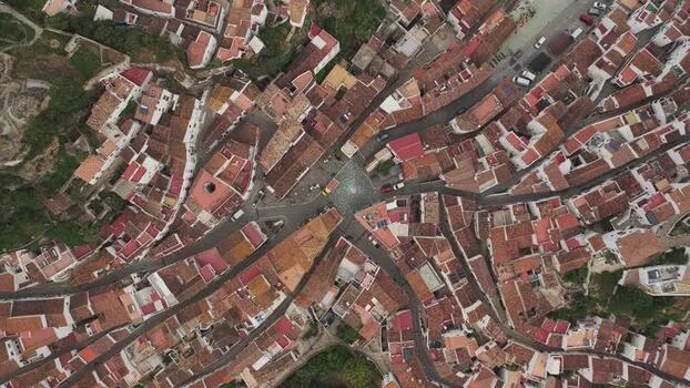 Aerial view of the historic rooftops of Casares Spain. Aerial view of the historic rooftops of Casares Spain.