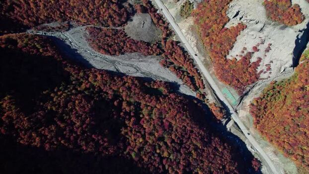 Aerial view of autumn forest road in Chilean Patagonia Chile. Aerial view of autumn forest road in Chilean Patagonia Chile.