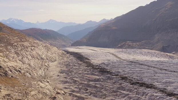 Aerial view of Aletsch Glacier in the Swiss Alps Switzerland.