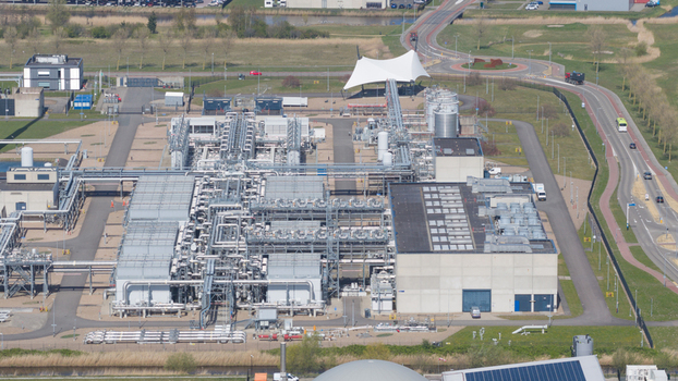 Aerial view of the piekgasinstallatie in Alkmaar showing natural gas storage peak gas supply pipelines compressors and Dutch energy infrastructure. Aerial view of the piekgasinstallatie in Alkmaar showing natural gas storage peak gas supply pipelines compressors and Dutch energy infrastructure.