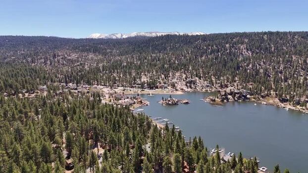 Aerial view of Big Bear Lake and pine forests United States. Aerial view of Big Bear Lake and pine forests United States.