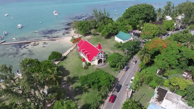 Aerial view of Cap Malheureux church in Mauritius.