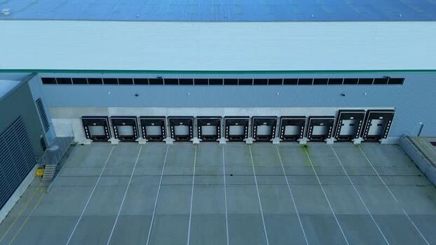Aerial view of loading bays at industrial site United Kingdom.