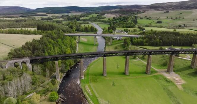 Aerial view of Findhorn Bridge viaduct and valley United Kingdom. Aerial view of Findhorn Bridge viaduct and valley United Kingdom.