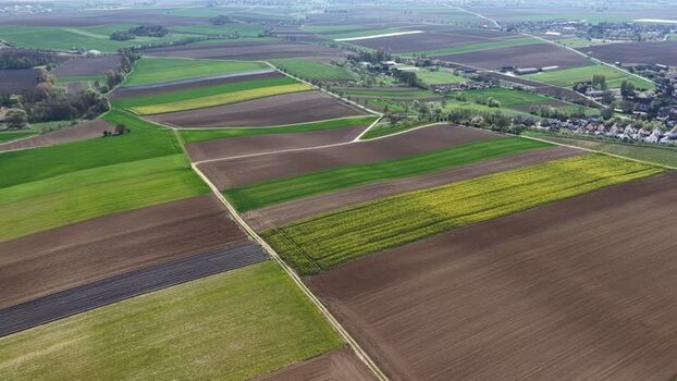 Aerial view of agricultural fields France.
