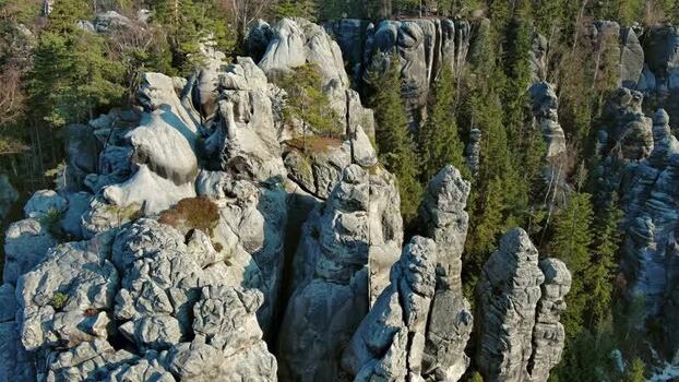 Aerial view of Adrspach Teplice Rocks in Adrspach Czechia.