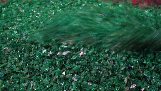 View of crushed green plastic flakes in Bogura Bangladesh. View of crushed green plastic flakes in Bogura Bangladesh.