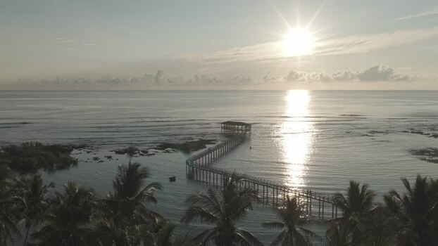 Aerial view of Cloud 9 boardwalk at sunrise Philippines. Aerial view of Cloud 9 boardwalk at sunrise Philippines.