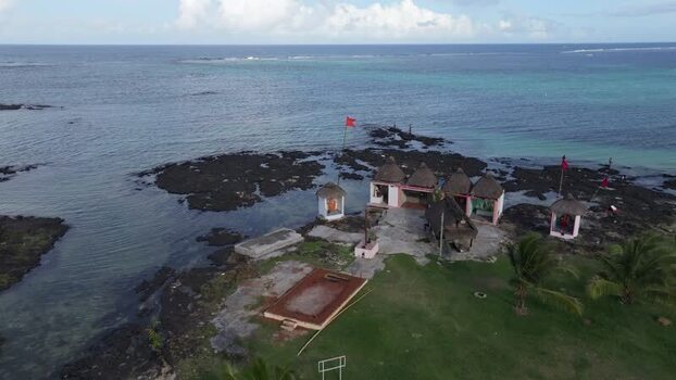 Aerial view of Belle Mare Beach shrine Mauritius.