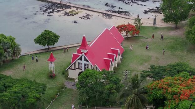 Aerial view of Cap Malheureux church Mauritius.