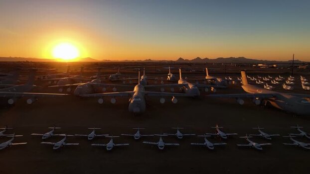 Aerial view of aircraft boneyard United States. Aerial view of aircraft boneyard United States.