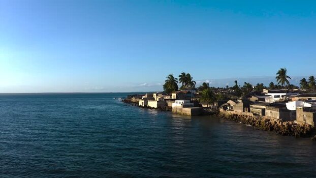 Aerial view of houses near the ocean Mozambique.