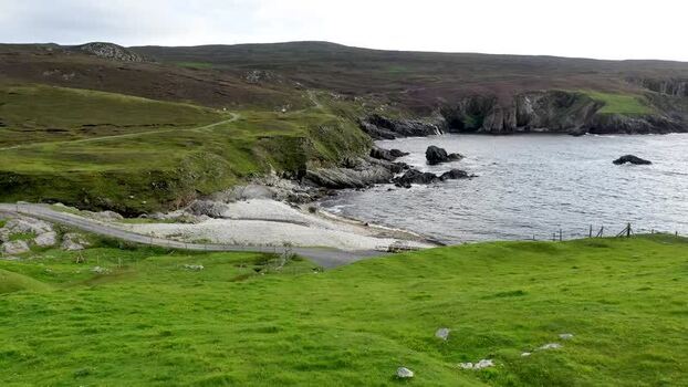Aerial view of the rugged coastline at An Port Ireland.