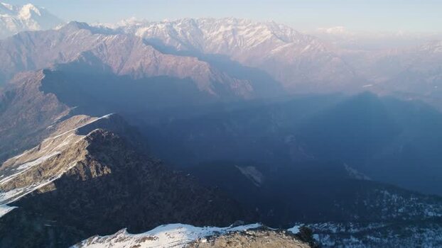 Aerial view of snow capped Himalayan peaks India.