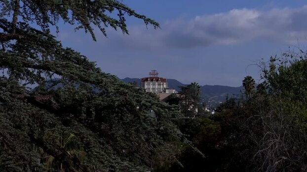 Aerial view of the El Royale Historic Apartments in Los Angeles United States. Aerial view of the El Royale Historic Apartments in Los Angeles United States.