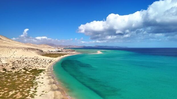 Aerial view of Playa del Matorral beach and turquoise water Spain. Aerial view of Playa del Matorral beach and turquoise water Spain.