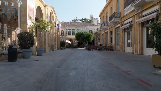 Aerial view of pedestrian street in Nicosia Cyprus.
