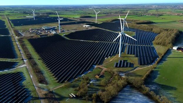 Aerial view of Chelveston Wind Farm United Kingdom.