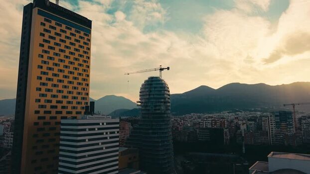 Aerial view of modern skyscrapers and urban skyline in Albania. Aerial view of modern skyscrapers and urban skyline in Albania.