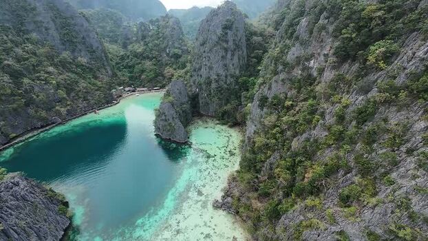 FPV aerial view of Kayangan Lake in Coron Philippines. FPV aerial view of Kayangan Lake in Coron Philippines.