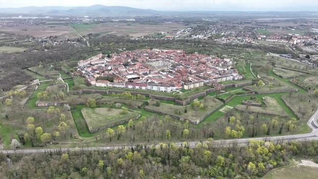 Aerial view of the star fort in Neuf Brisach France.
