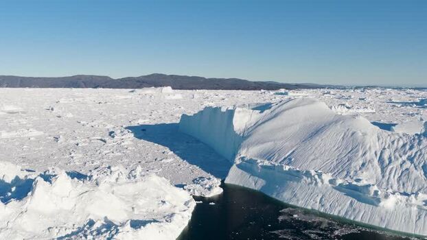 Aerial view of Ilulissat glacier Greenland.