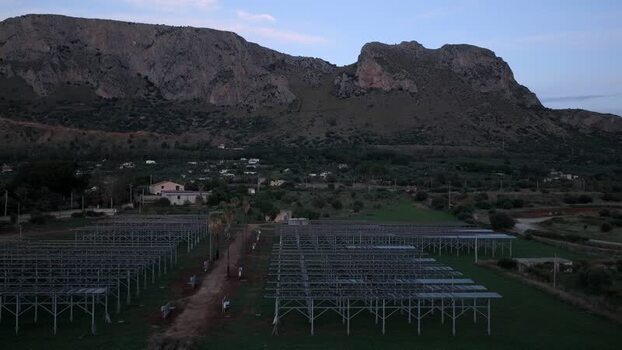 Aerial view of solar panel installation in Terrasini Italy.