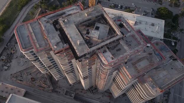 Aerial view of a high rise construction site in United States.