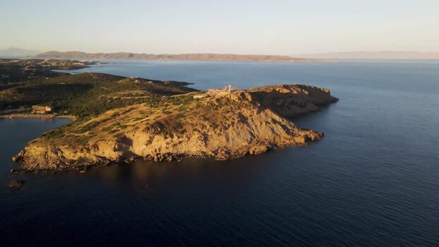 Aerial view of the Temple of Poseidon at Cape Sounion Greece.
