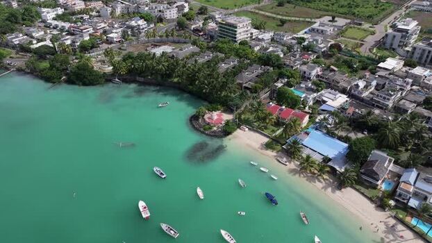 Aerial view of Grand Baie Public Beach in Mauritius.