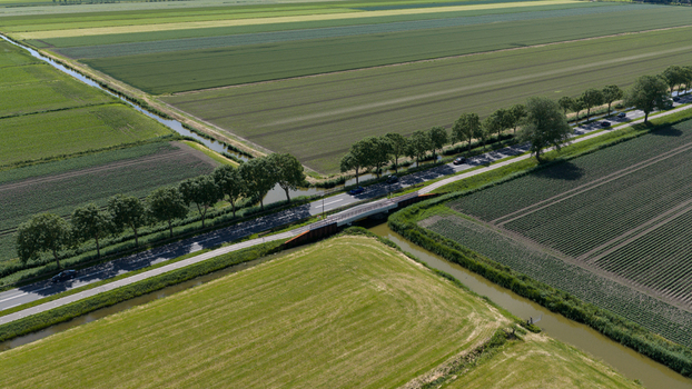 Aerial view of 3D Printed Cycling Concrete Bridge Aerial view of 3D Printed Cycling Concrete Bridge