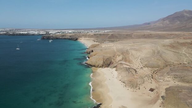 Aerial View of Playa del Pozo Lanzarote Canary Islands Spain.