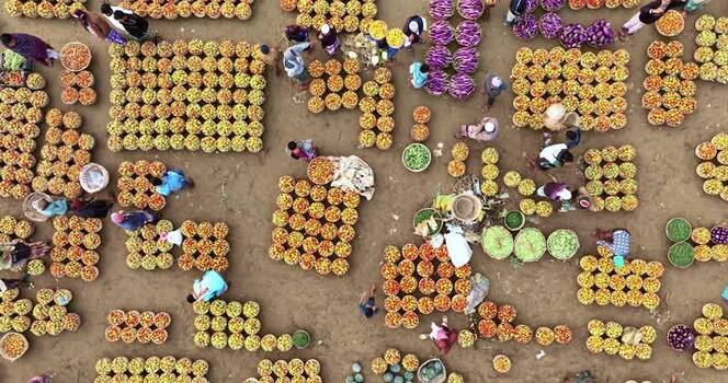 Aerial view of a vibrant vegetable market Bangladesh. Aerial view of a vibrant vegetable market Bangladesh.
