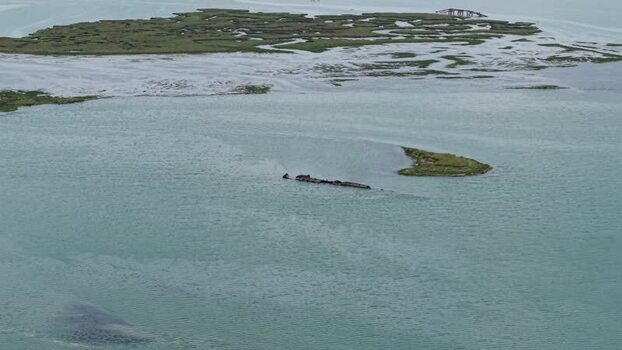 Aerial view of German U boat shipwreck United Kingdom.