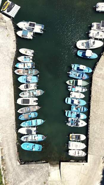 Aerial view of boats in a marina in Lozenets Bulgaria. Aerial view of boats in a marina in Lozenets Bulgaria.