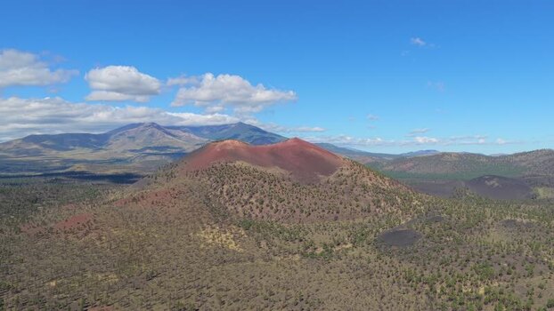 Aerial view of Sunset Crater in Coconino County United States.
