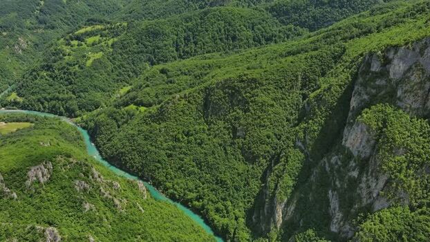 Aerial view of Tara River Canyon in Montenegro.